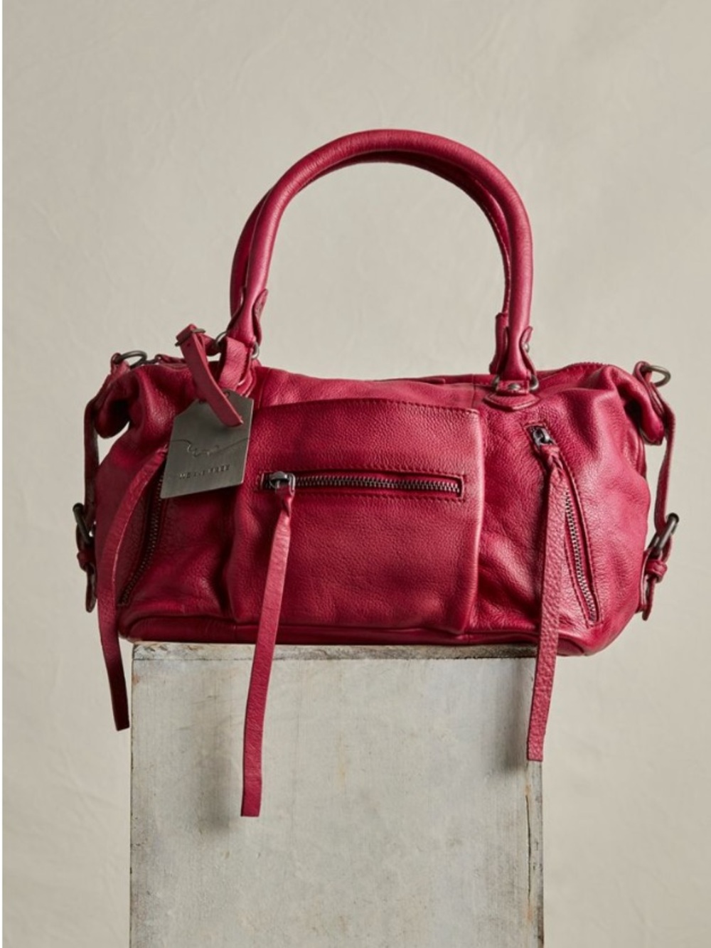 NWT FREE PEOPLE Baby Emerson Leather Tote Bag in Açaí